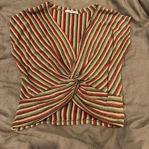 Zara Metallic Stripe Knit Knot Top